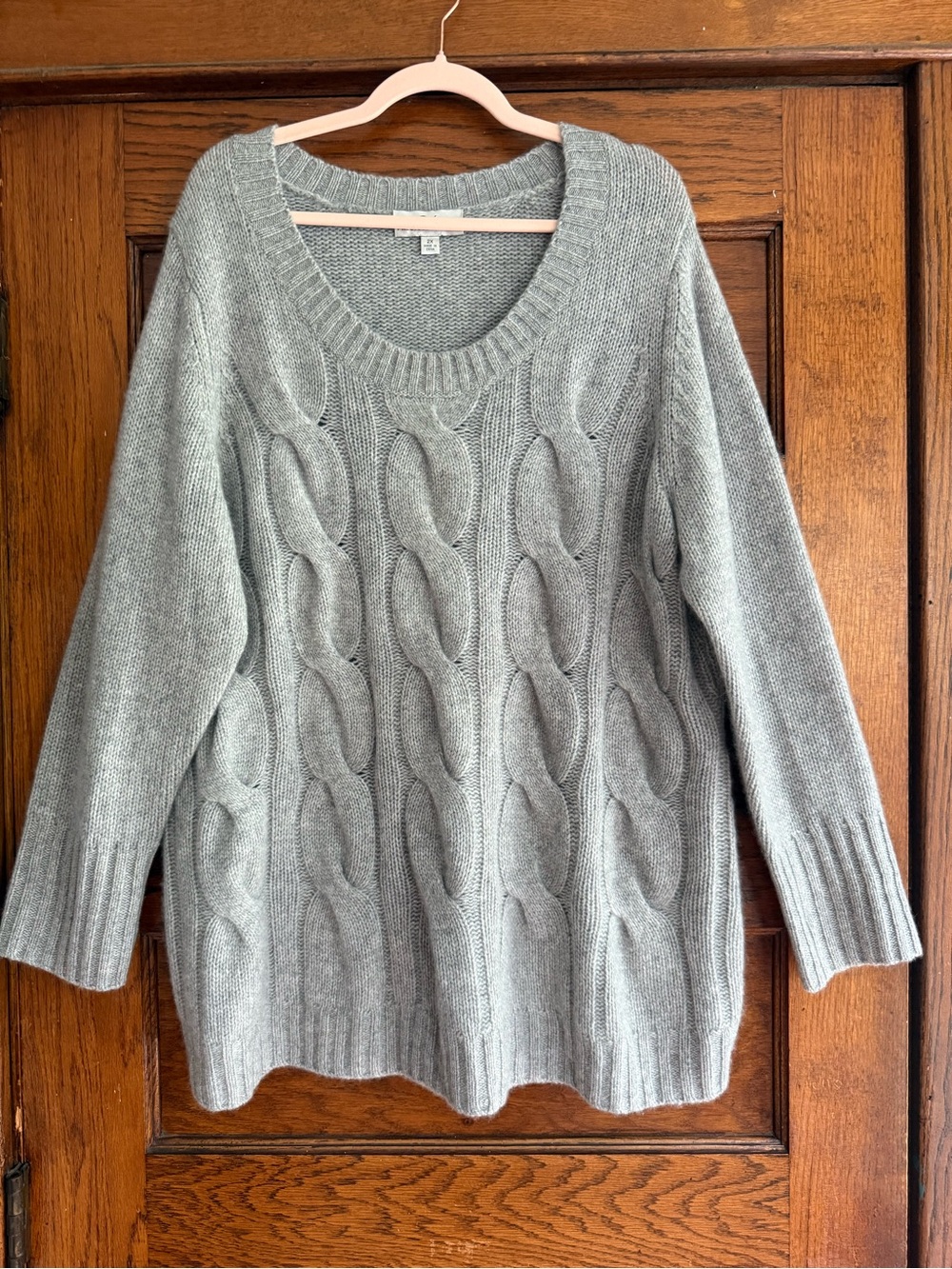 100% Cashmere Cable Knit Sweater Round Neck Pullover Grey Women’s 2X Plus Size